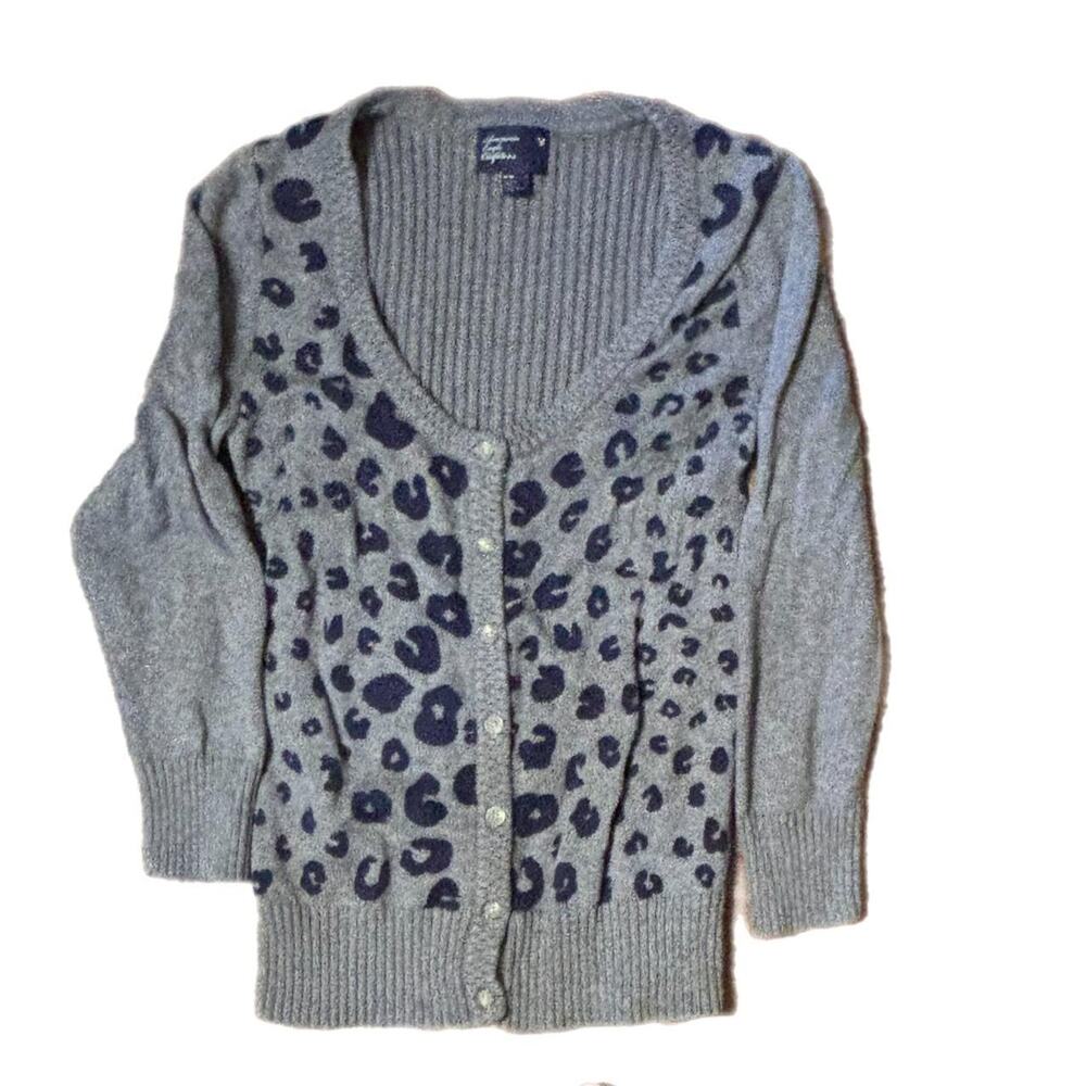 2017 American Eagle outfitters grey and navy leopard print cardigan sweater (m)